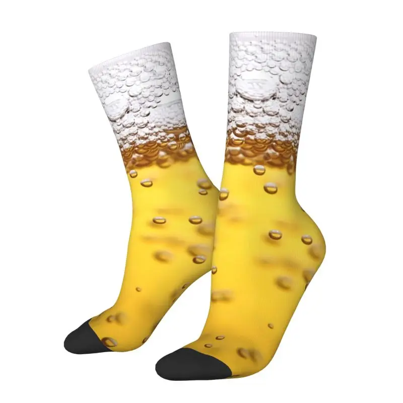 Funny Beer Realistic Bubbles Foam Mens Crew Socks Unisex Fashion 3D Printed Drinking Lover Dress Socks