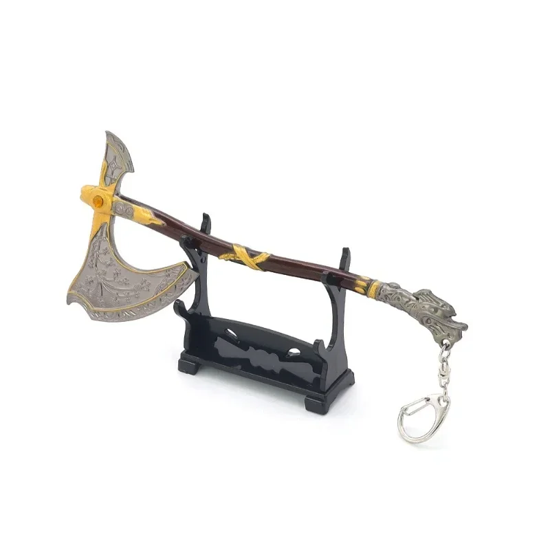 18cm/7.08in deus da guerra a machado leviatã kratos arma de metal chaveiro katana facas periféricos de jogo ornamento de mesa brinquedos presentes
