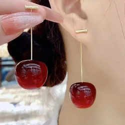 Small Fresh Sweet Lovely Dark Red Cherry Dangle Earrings Pendant Fruit Earrings Red Cherry Earrings Charm Jewelry