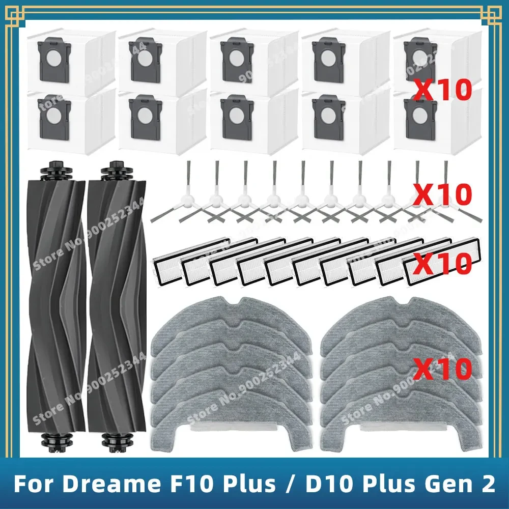 Accessoires de rechange pour ( Dreame F10 Plus / D10 Plus Gen 2 RLD32GD ) brosse latérale principale, filtre Hepa, vadrouille, sac à poussière de gril, pièces de rechange compatibles