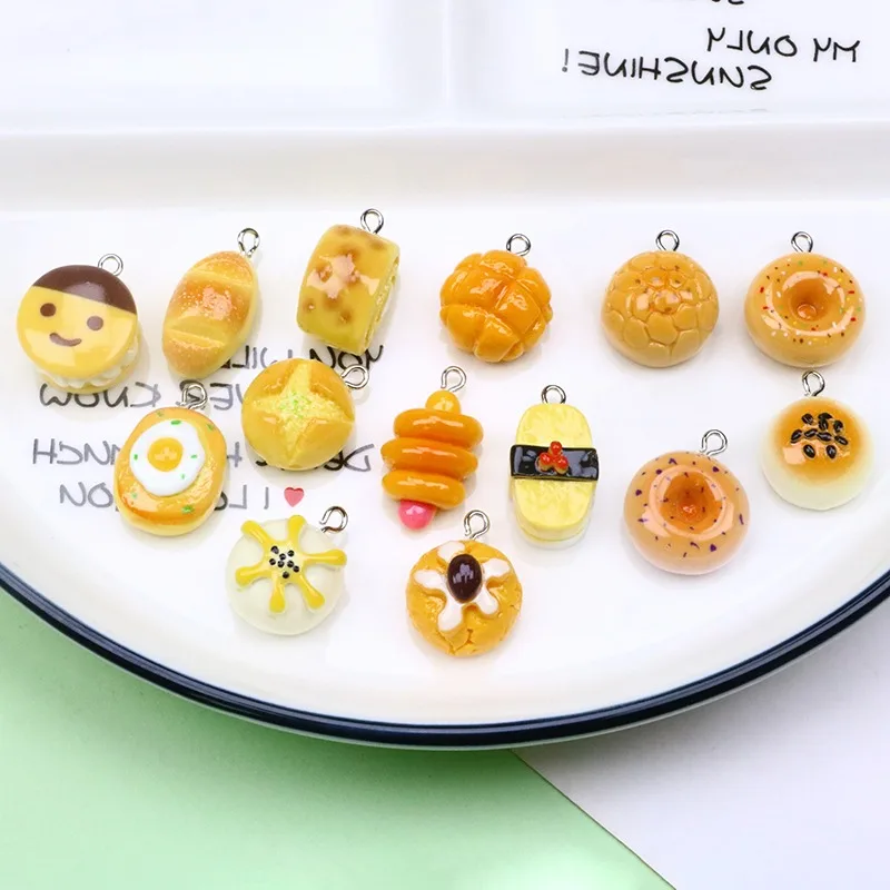 2pcs resin simulation food play flower roll steamed bun ham pendant diy handmade bracelet necklace earrings jewelry accessories