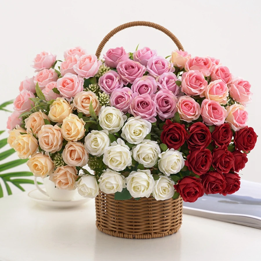 Artificial Flower Ten Head Silk White Rose Bundle Scrapbook Festival Wedding Outdoor Garden Party Bouquet Decoration Accessorie