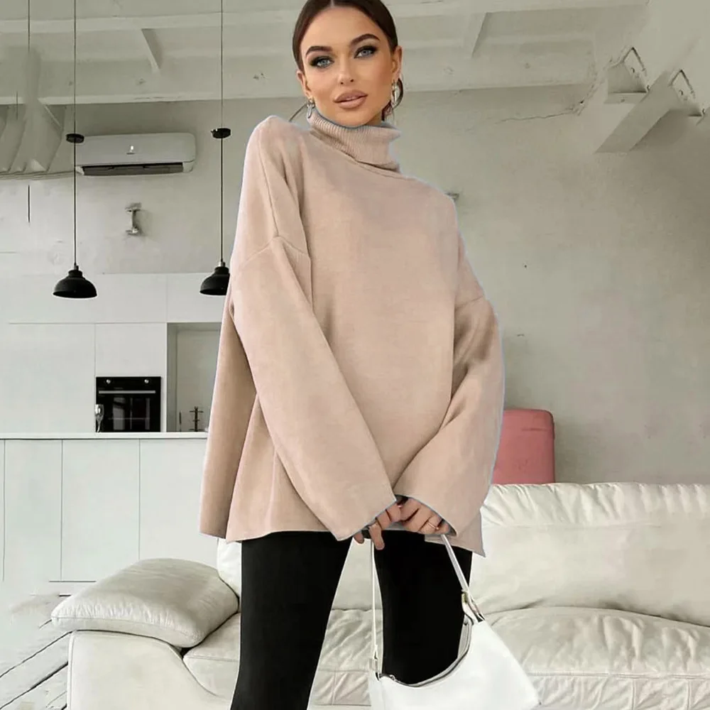 Sweater 2024 Ozon wildberry wanita untuk musim gugur/musim dingin dengan leher tinggi dan sweater Pullover longgar dasar dan serbaguna