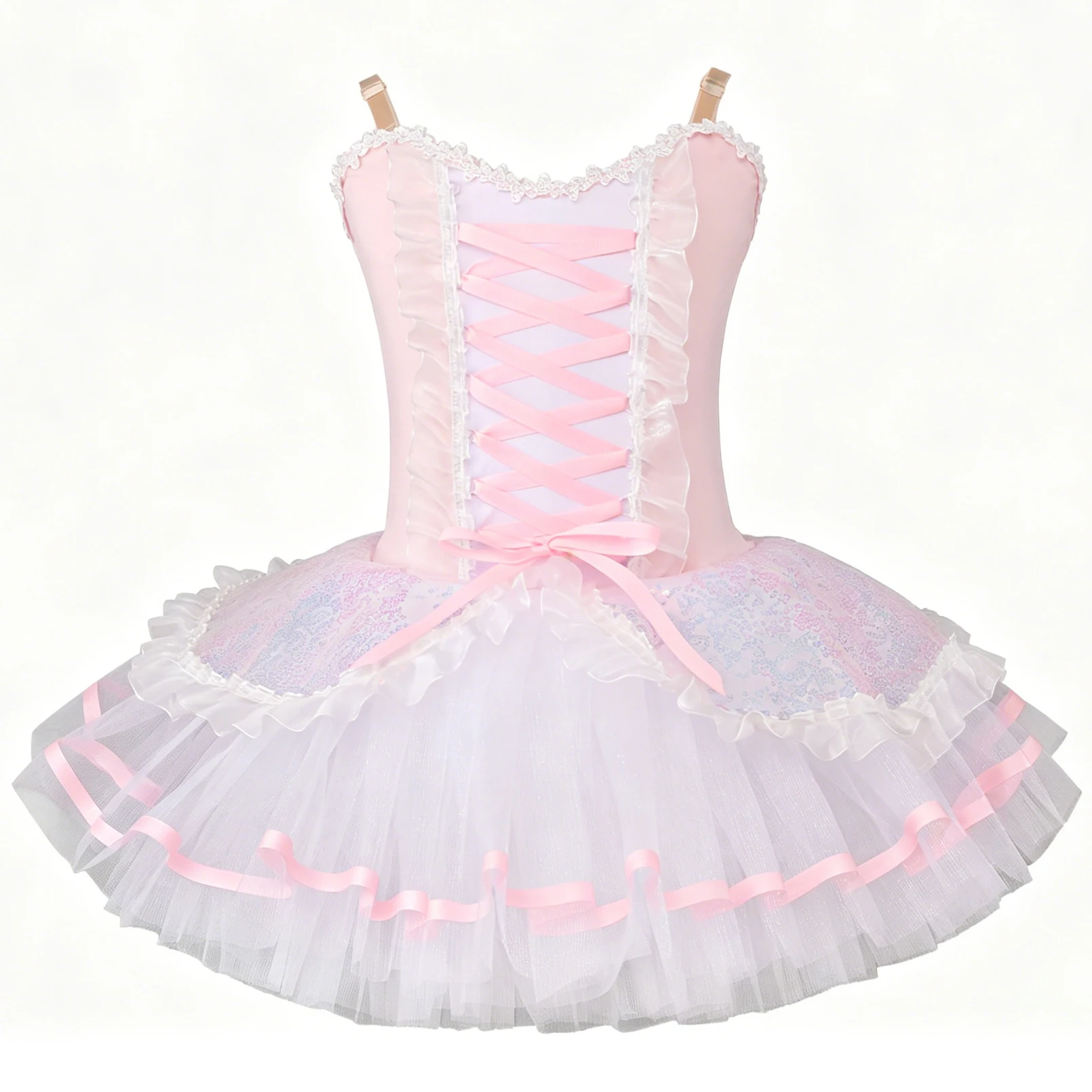 

Professional Tutu Ballet Dress Ribbon Gauze Sequins Patchwork Pink Slip Ballerina Party Dress Children Ballet Dance Costumes