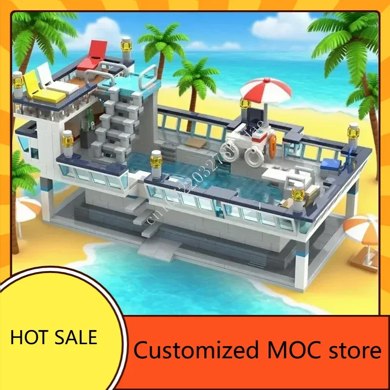 

915 шт., палуба для бассейна Harbor, MOC Streetview, головоломки, архитектура, праздник, сборка DIYA, праздник, Рождество, день рождения, Рождественский подарок, возраст