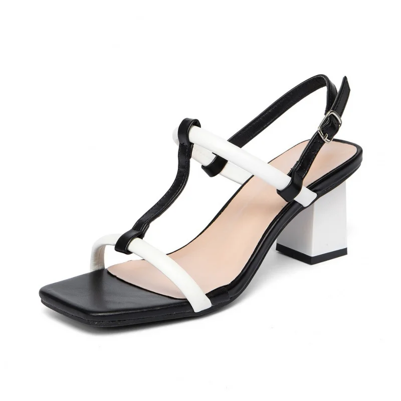 

Women's sandals, niche summer new style, square toe, open toe, thin straps, chunky heel, sexy, fashionable, versatile women's sh