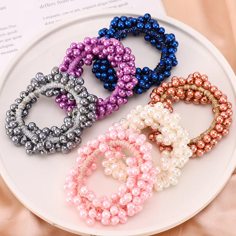 Damen Süße Perlen-Haargummis Mädchen Schleifen-Haarbänder Elastische Haarbänder Scrunchies Gummi-Haarbänder Pferdeschwanzhalter Haaraccessoires – Detail 5