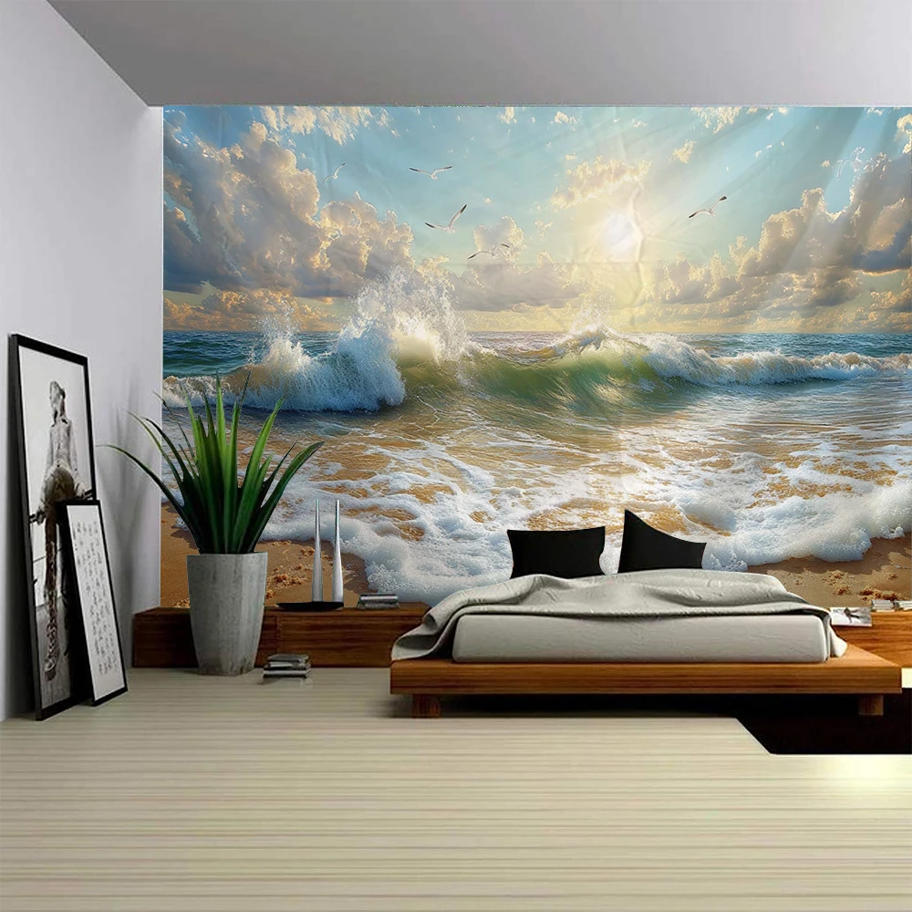 Beautiful beaches, seawater, sunshine, beach scenery, decorative tapestries, home backgrounds, wall decorations, tapestries