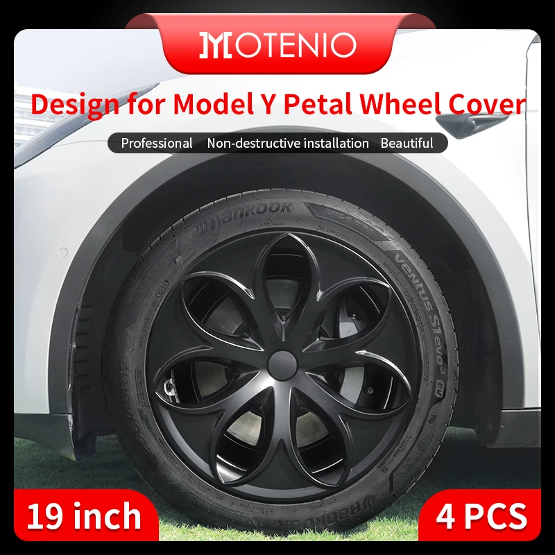 4PCS 19 Inch Hub Cap for Tesla Model Y Petal Wheel Cover Hubcap Performance Replacement  Wheel Cap Full Rim Cover Accessories