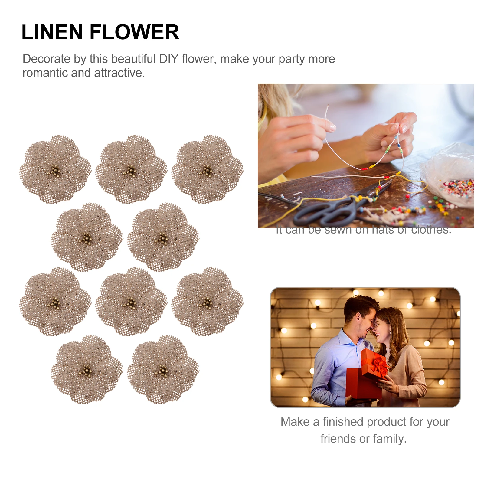 

10 Pcs Jute Flowers Burlap Decoration Large Christmas Ornaments Small Craft DIY Wedding Party Eco Friendly Vintage Style