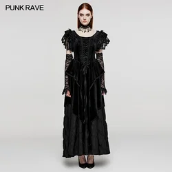 PUNK RAVE Women's Gothic Pointed Velvet Symmetrical Dress Skirt  Party Club Long Dresses Women Clothing Pair with Lace Gloves