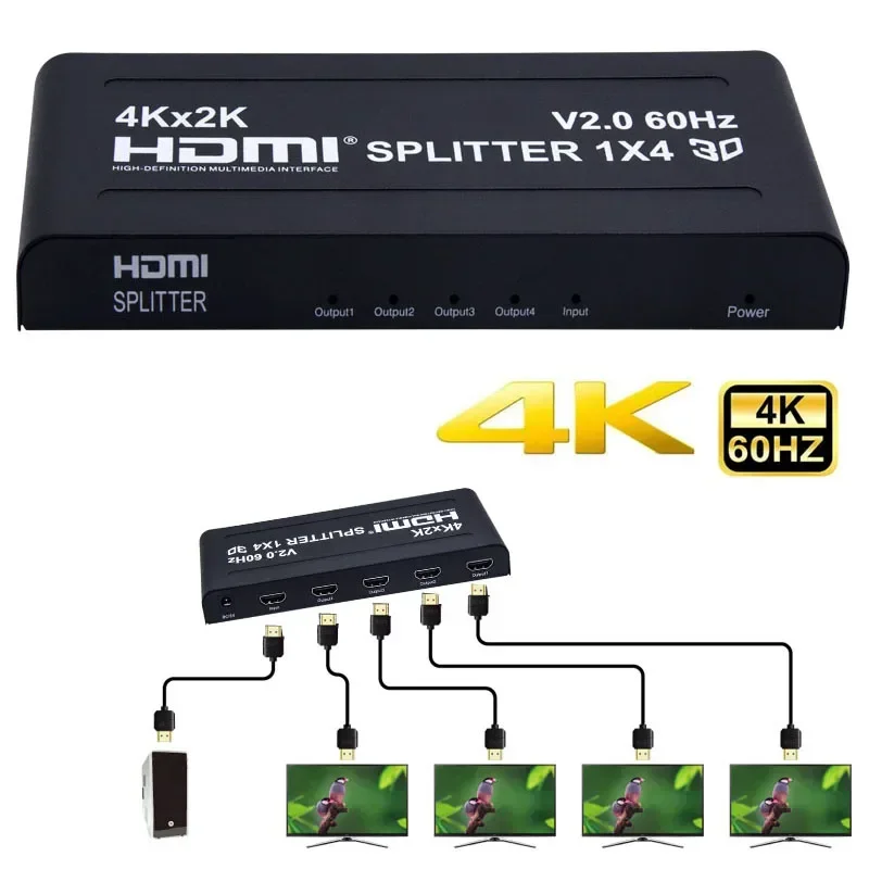 divisor hdmi para monitor de tv conversor de video v20 4k 60hz 1x4 4k x 2k 3d em saidas ps4 stb dvd camera pc para tv 4 01