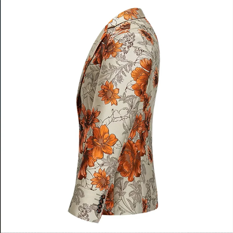 Men's high-end fashion floral embroidery suit top, European size, unique stage performance style, banquet business casual jacket