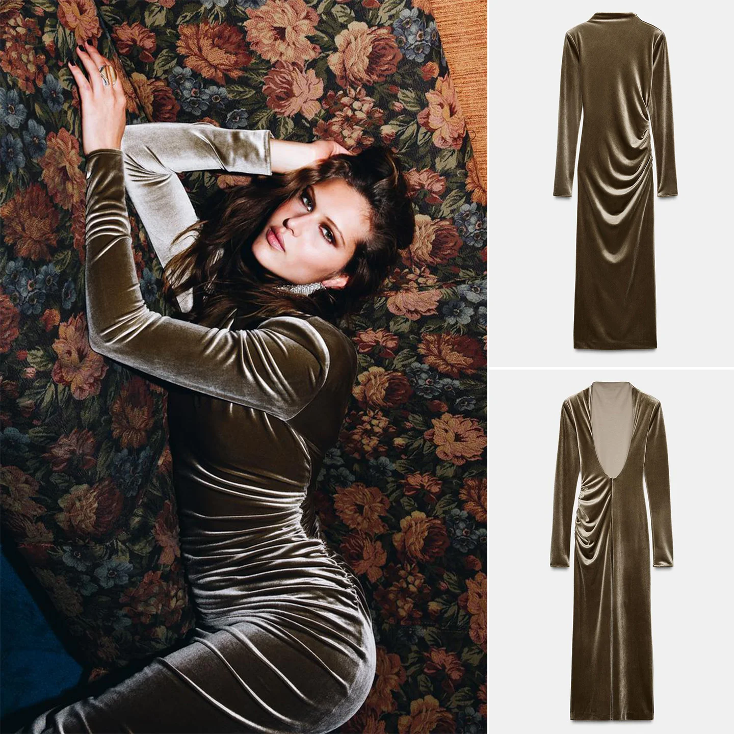 Mat Sle Midi Dr femmes automne hiver nouveauté longue Sve col montant sangle plissée coussin d'épaule Polyester F...