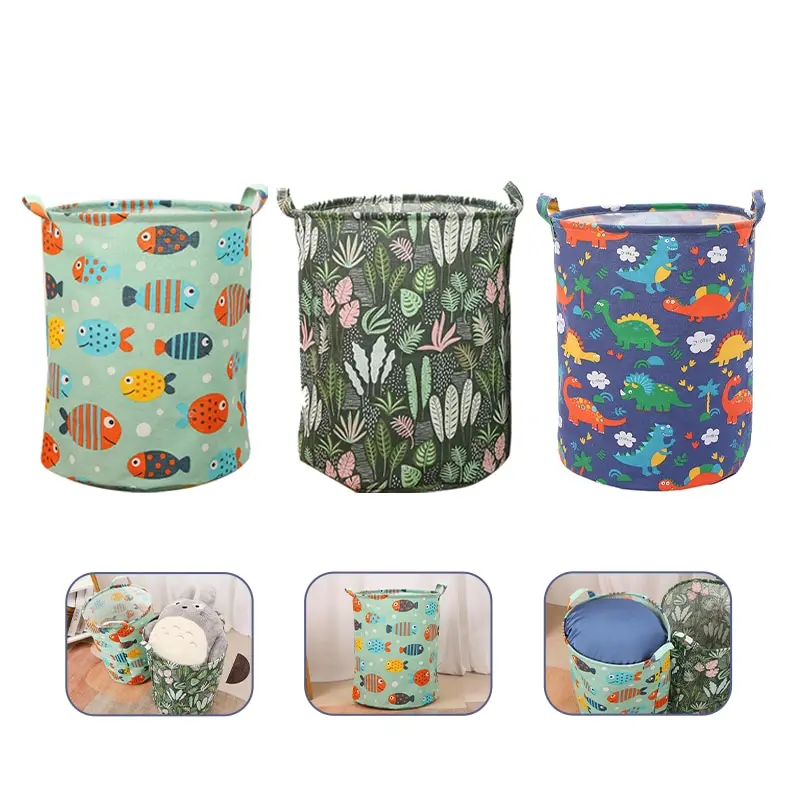 Cotton Linen Dirty Laundry Basket Foldable Round Waterproof Organizer Bucket Clothing Children Toy Home Large Capacity Storage