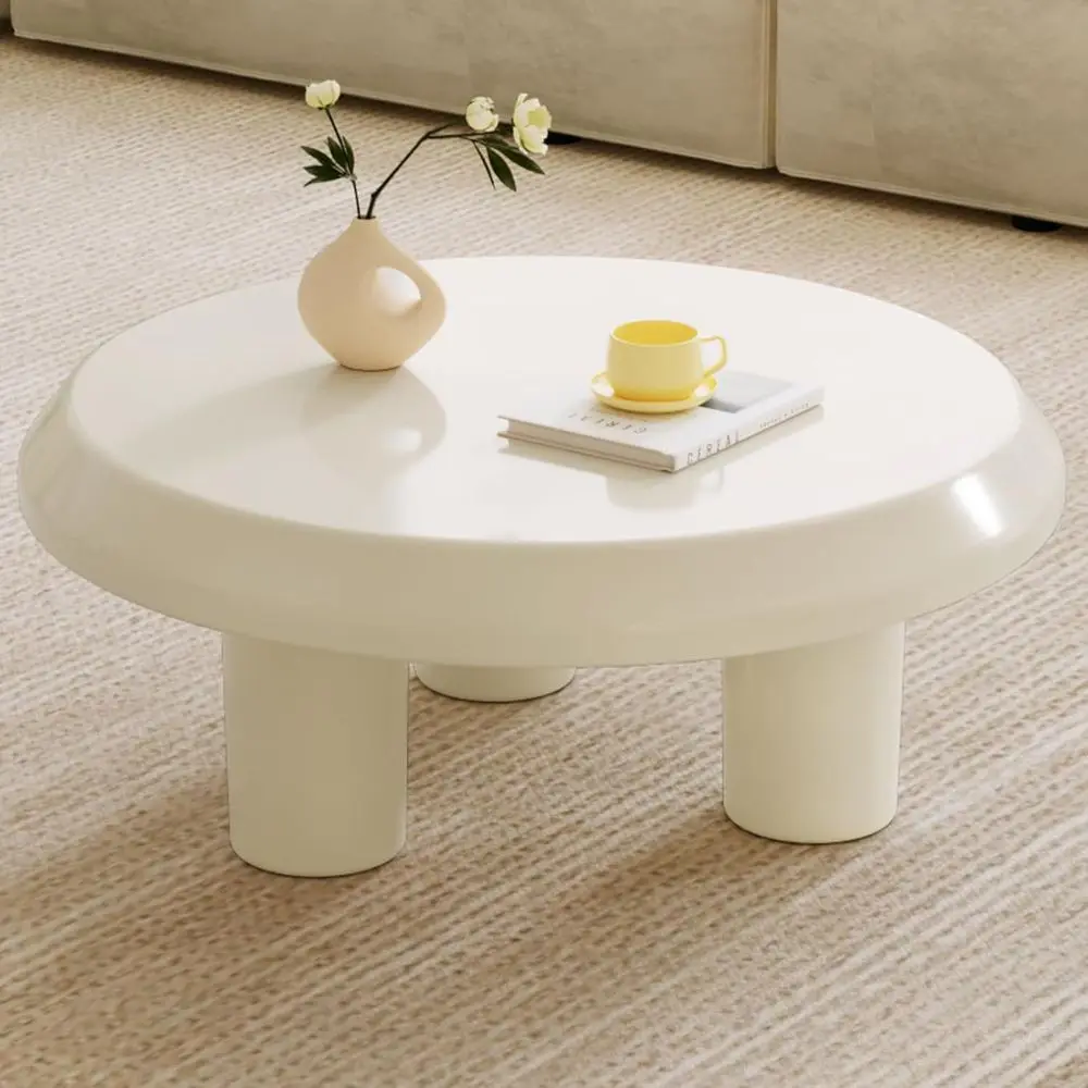 

Contemporary Cream White Round Coffee Table for Compact Spaces, Ideal for Living Rooms, Offices, and Bedrooms