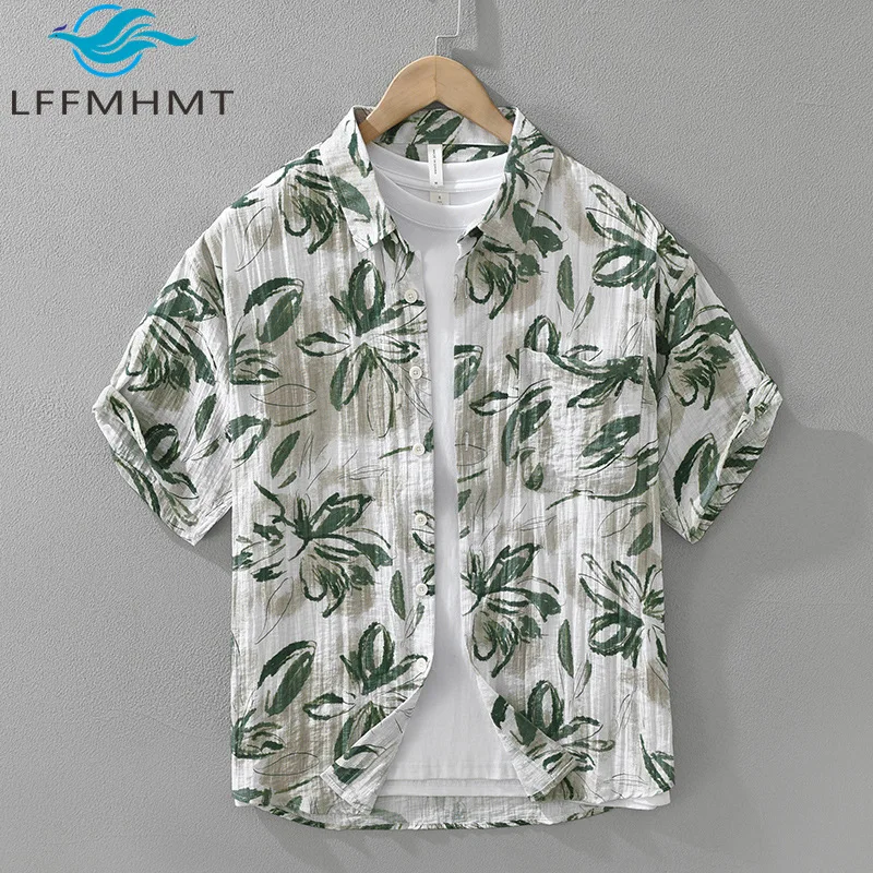 8203 Fresh Style Flower Print Good Quality Vintage Shirt Men's Summer Fashion Comfortable Short Sleeve Blouses Youth Streetwear
