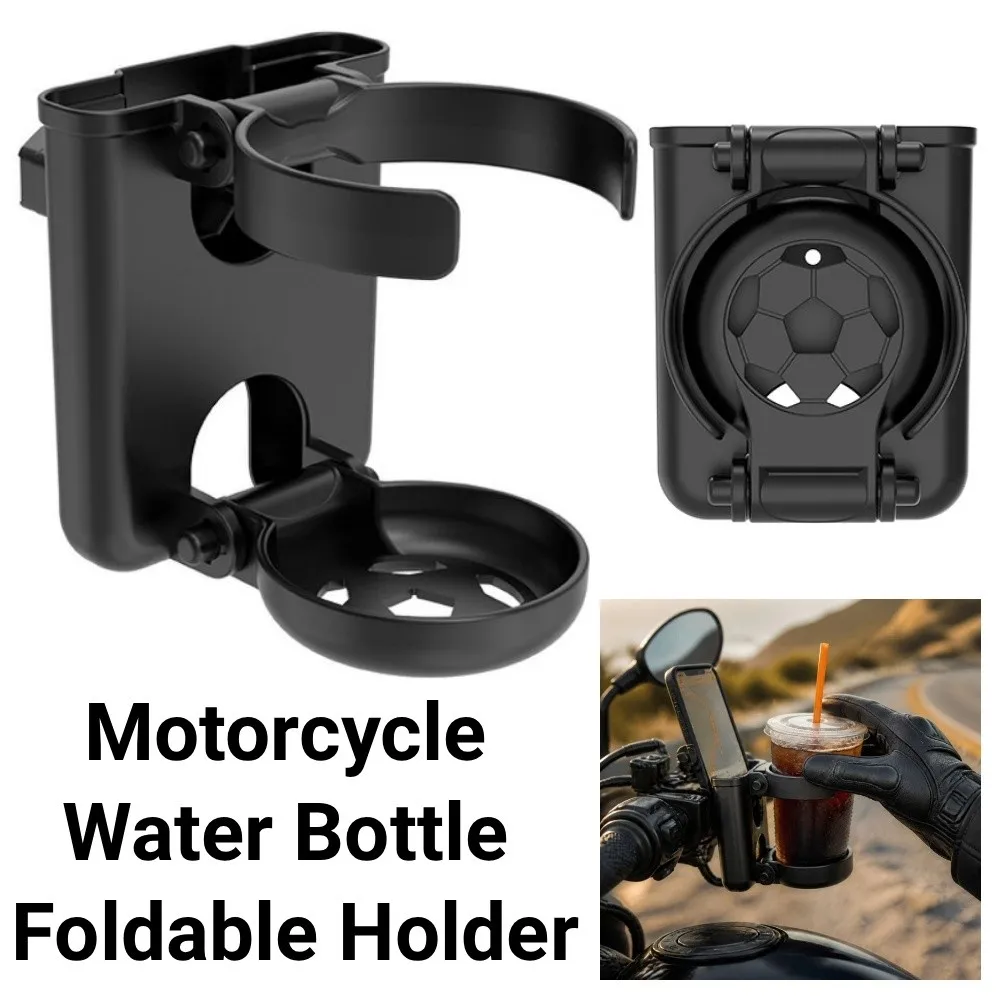 360° Rotatable Foldable Motorcycle Cup Holder Tool-Free Install Non Perforated Water Bottle Organiser Sturdy Durable