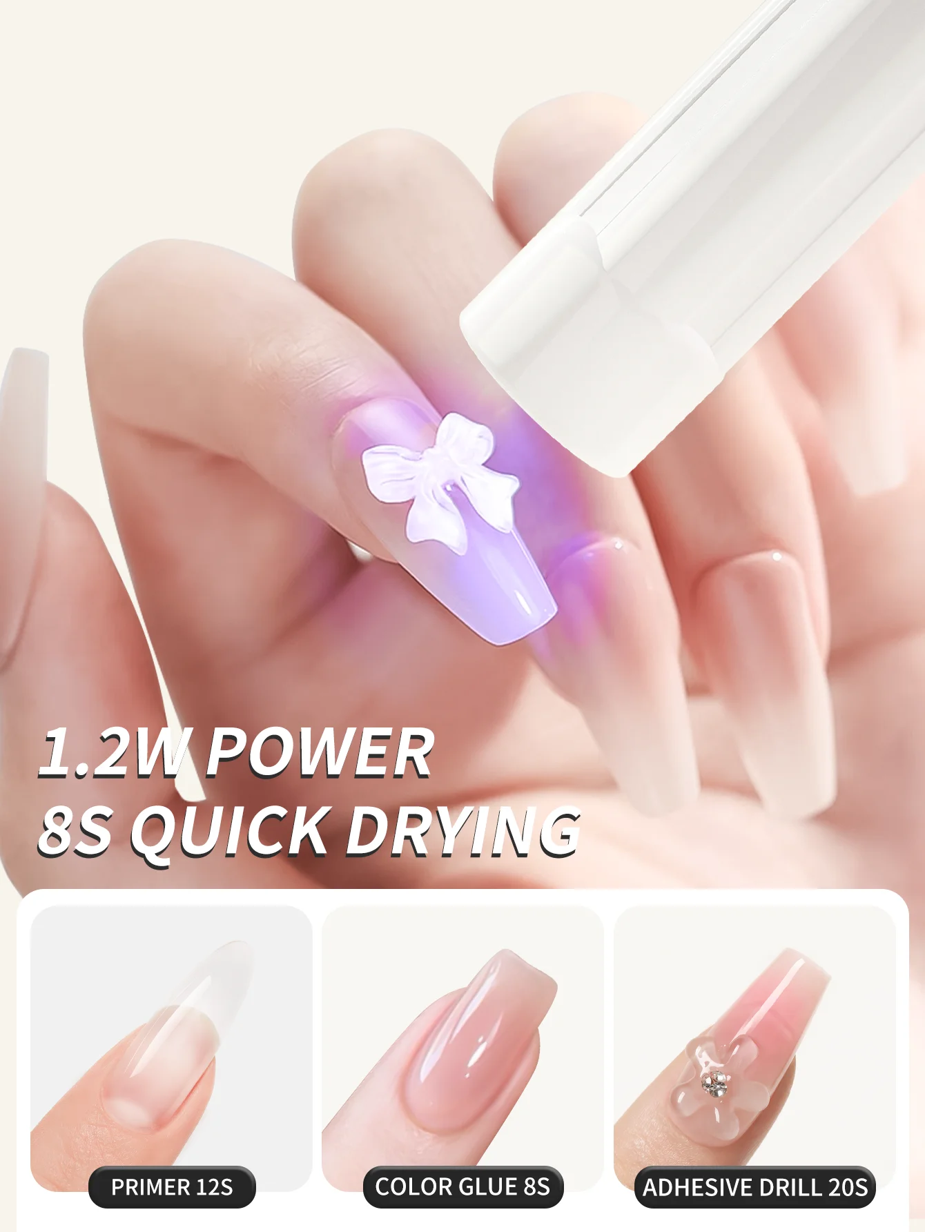 1 قطعة [بدون بطارية] مصباح أظافر من النوع المكوني لإطالة الأظافر، مصابيح أظافر LED محمولة، مصابيح أظافر صغيرة لمجفف الأظافر الصناعية باللون الأبيض الفاتح