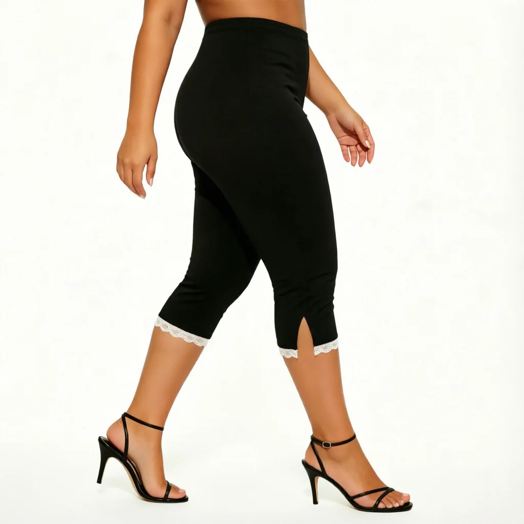Elevate Your Summer Style with Lace Trim Split Seven-Eighth Pants in Black, White, and Multi-Color - S, M, L, XL