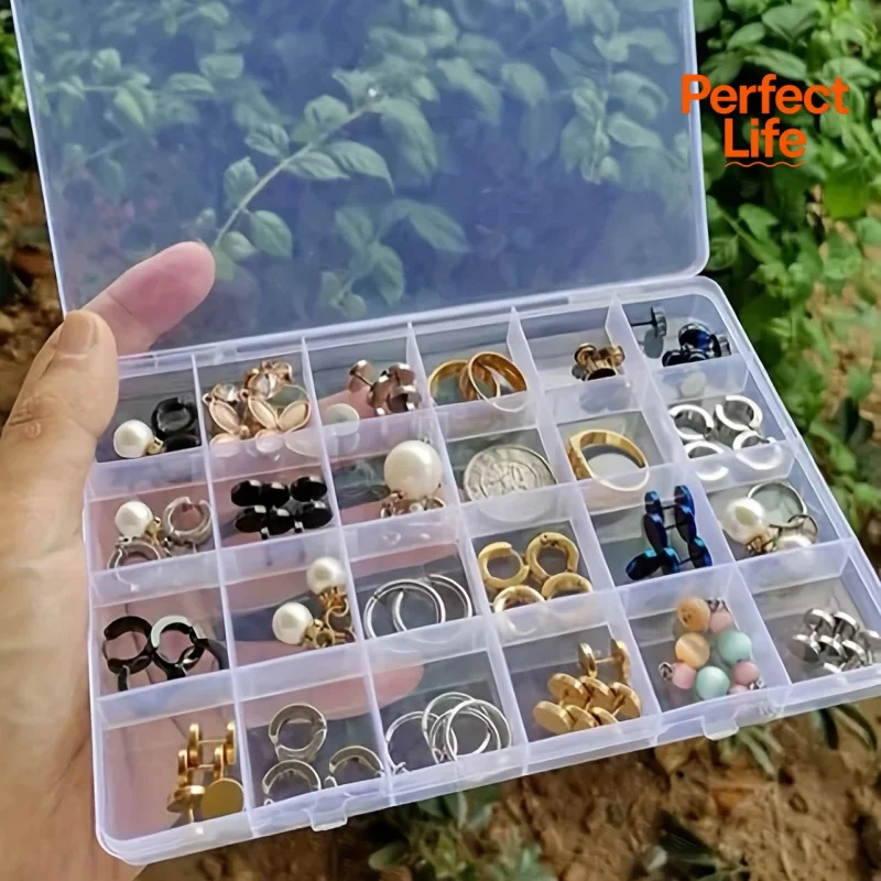 Plastic Storage Box Case Slot Pills Jewelry Beads Earring Case Organizer 24 grids Jewlery Box Large Capacity Square Transparent