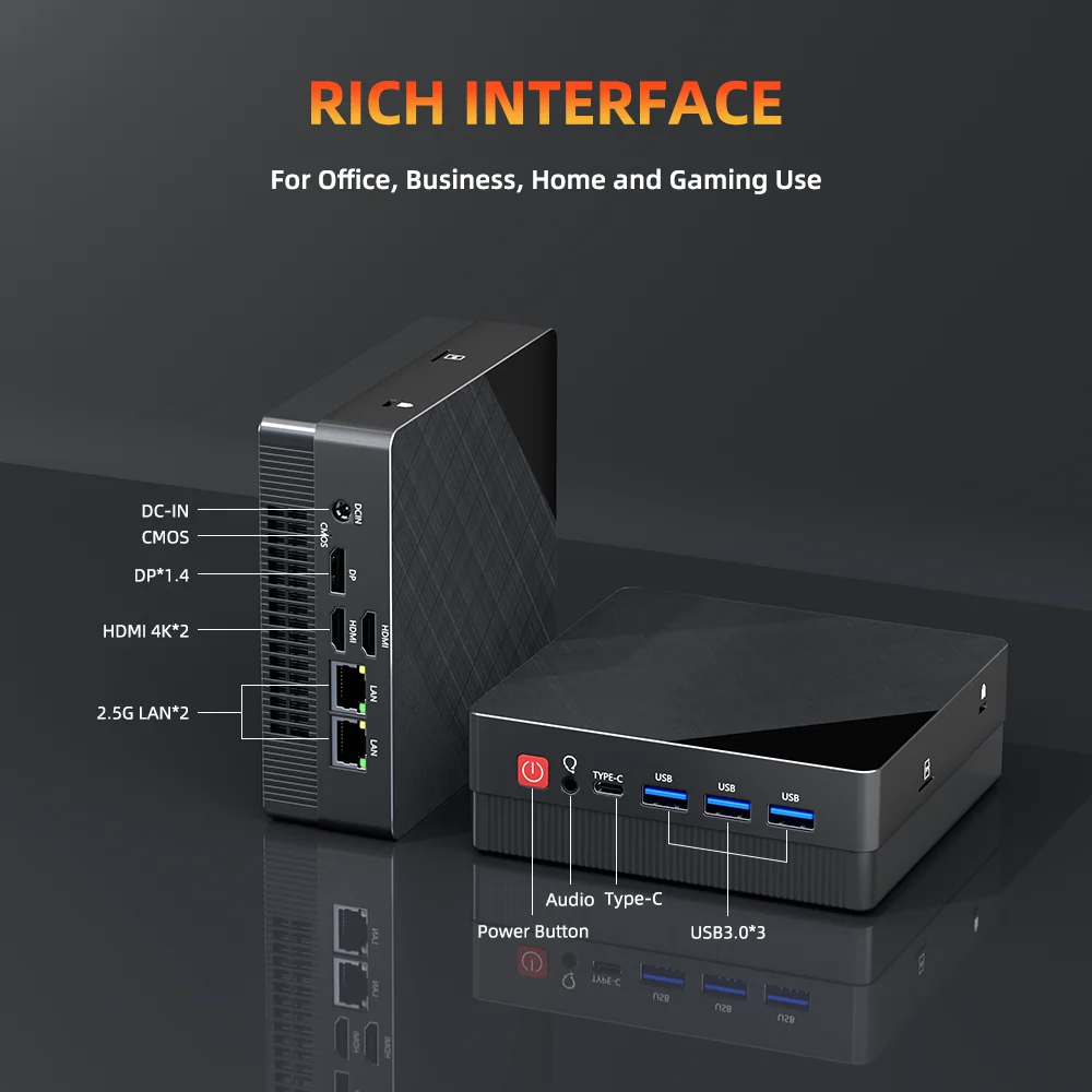 TexHoo ミニPC AMD R5 6600H R7 7730U R3 4300U デュアルHDMI DP Wifi6 デスクトップゲーミングコンピューター デュアルネットワークポート