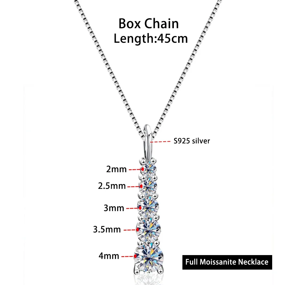 Serenity D Color 5 Stones Full Moissanite Pendant Necklace For Women S925 Silver Diamond Wedding Bands Plated Pt950 Fine Jewelry