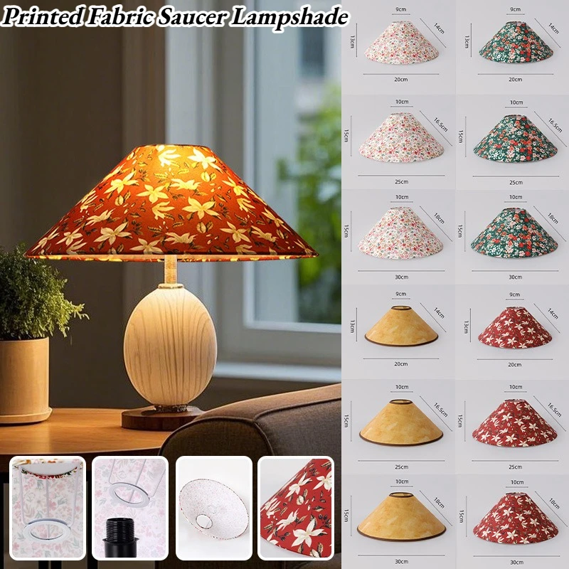 

Japanese Wabi-Sabi Style Printed Fabric Saucer Lampshade Table Lampshade Lamp Accessories Bedroom Hotel Bedside Floor Lamp Cover