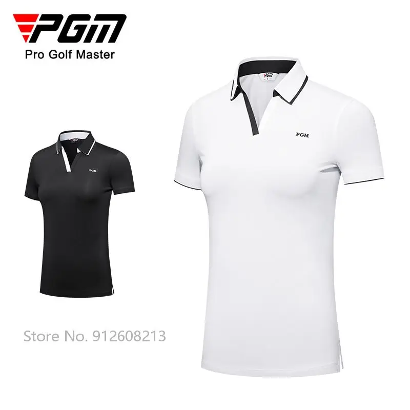 PGM Summer Women Slim Golf Wear V-neck Sports T-shirts Female Short-sleeved Golf Shirts Quick-dry Elastic Sportswear Casual Tops