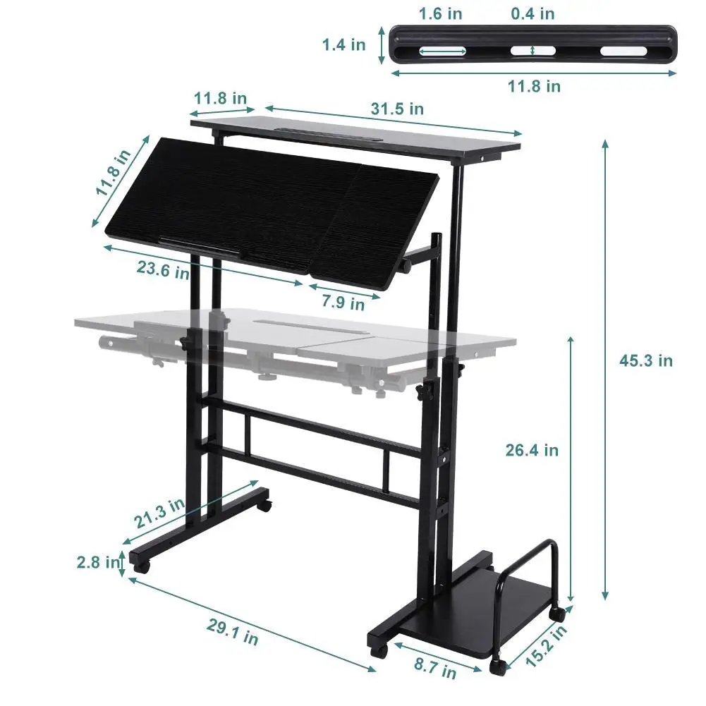 Rolling Mobile Computer Workstation Desk with Wheels & Host Shelf for Home Office