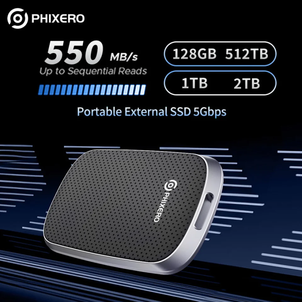 PHIXERO 1TB外付けSSD 128GB 256GB 512GB 1TB 最大550MB/秒 ポータブル