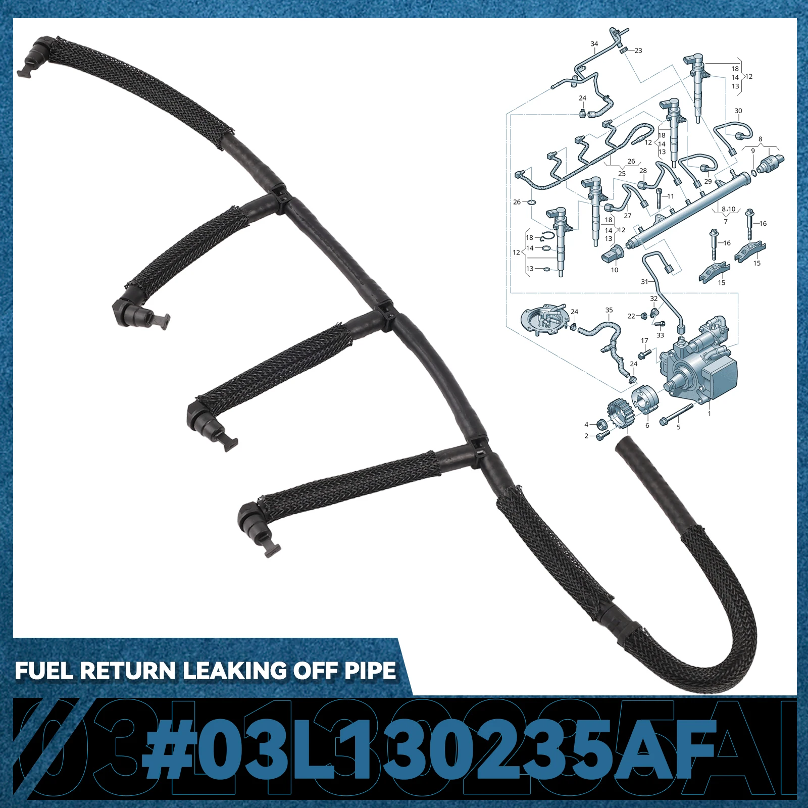 03L130235AF Fuel Return Overflow Leaks-Off Pipe Replacement Fits For AUDI A1 A3 SEAT SKODA VW GOLF Polo Touran Passat 1.6 TDI