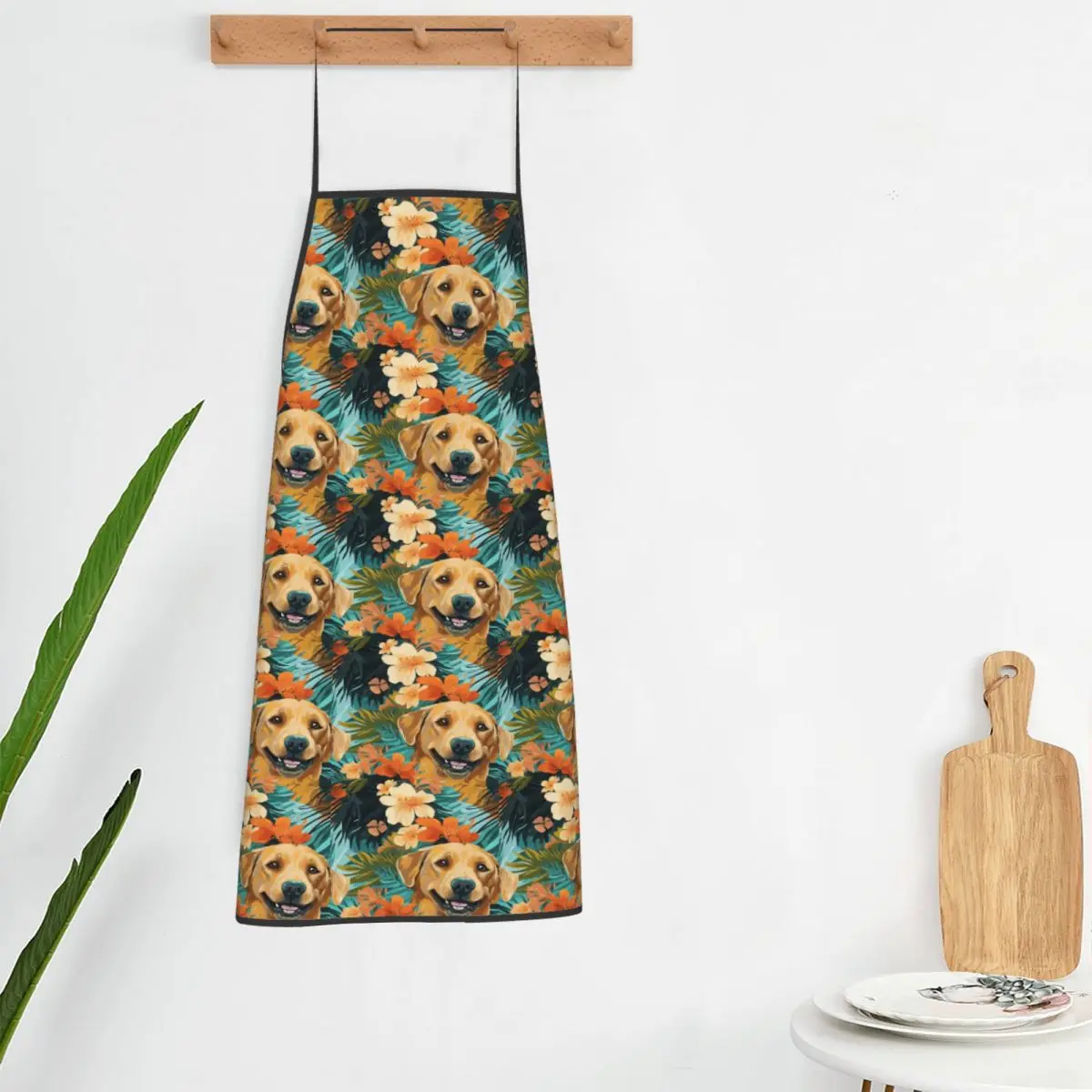 Golden Labrador Retriever Dog Tropical Aprons Chef Cooking Cuisine Tablier Bib Kitchen Cleaning Pinafore for Women Men Painting