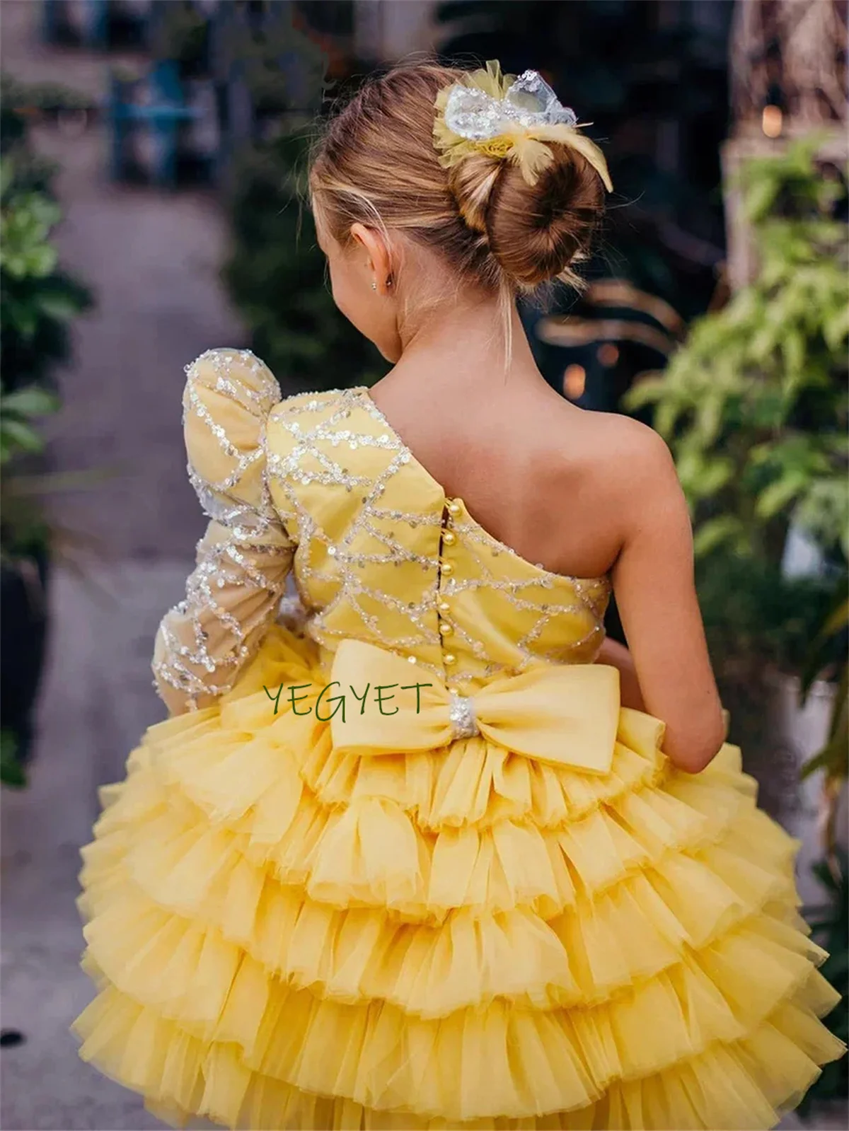 

Puffy Baby Girl Dress Yellow Layers Flower Girl Dresses Cute Girl Princess Dress Girl Wedding Party Dress Child Kids Dresses