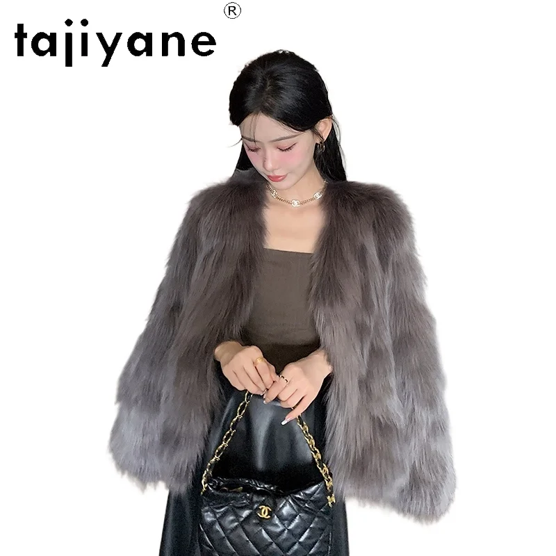 

TAJIYANE 100% Natural Fox Fur Jacket Woman Luxury V-neck Real Fur Coat High Quality Winter Coats Women Clothing 2025 Fourrure