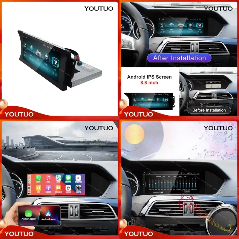 8.8 Inch Android Auto Car Multimedia Player   Benz C Class W204 S204 2011-2015 Intelligent Vehicle System