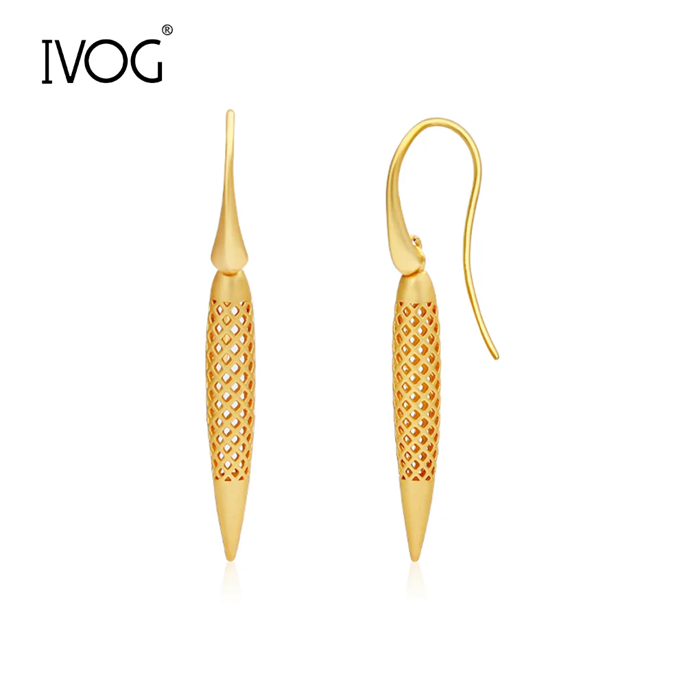 IVOG Long Teardrop Shape Design For Women Gold Color Hollow Out Earrings Fashion Jewelry  Accessories Flagship Store