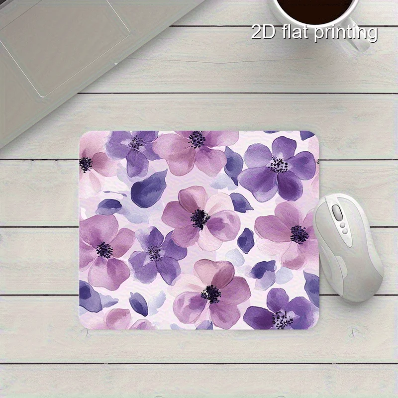Gaming Mouse Pad Large Purple Floral Desk Mat Natural Rubber Non Slip Smooth Surface