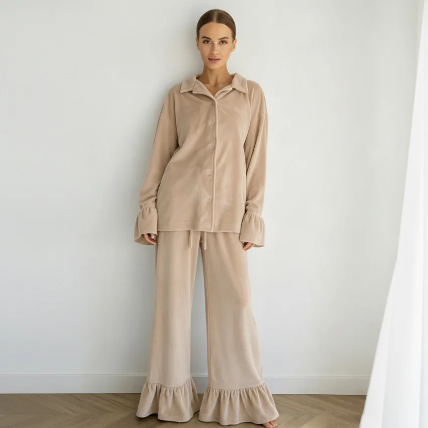 Velour Skin-friendly Pajamas Set Loungewear Autumn Winter New Keep Warm Ladies Home Clothes Sleepwear Loose Trouser Pijamas Suit