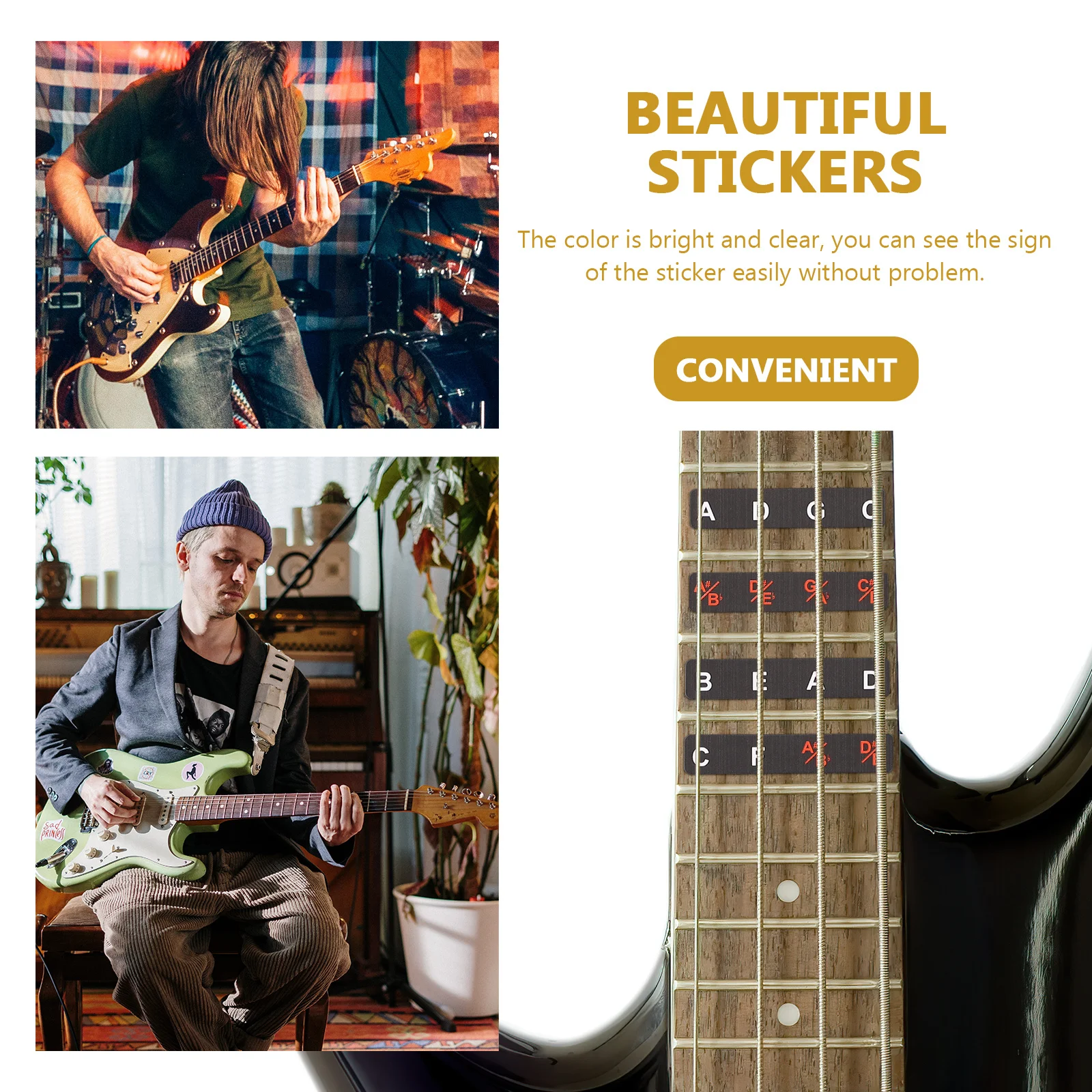

2pcs Guitar Fingerboard Sticker Reusable Bright Fret Guide Label For Beginners Guitar Practice Tool Learning Stickers