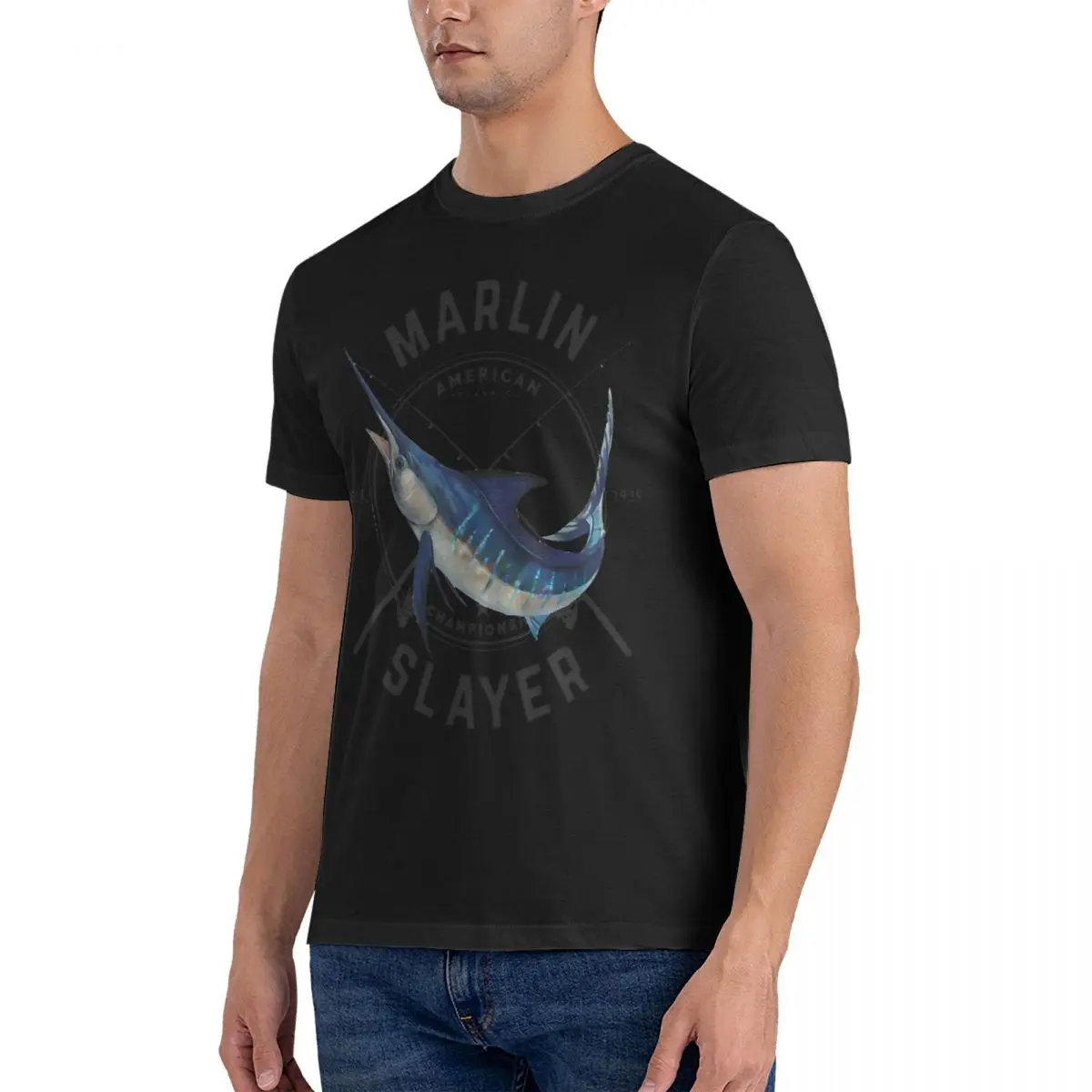 Marlin Slayer T Shirts for Men 100% Cotton Funny T-Shirt Crewneck Major league fishing Tee Shirt Short Sleeve Clothes Birthday