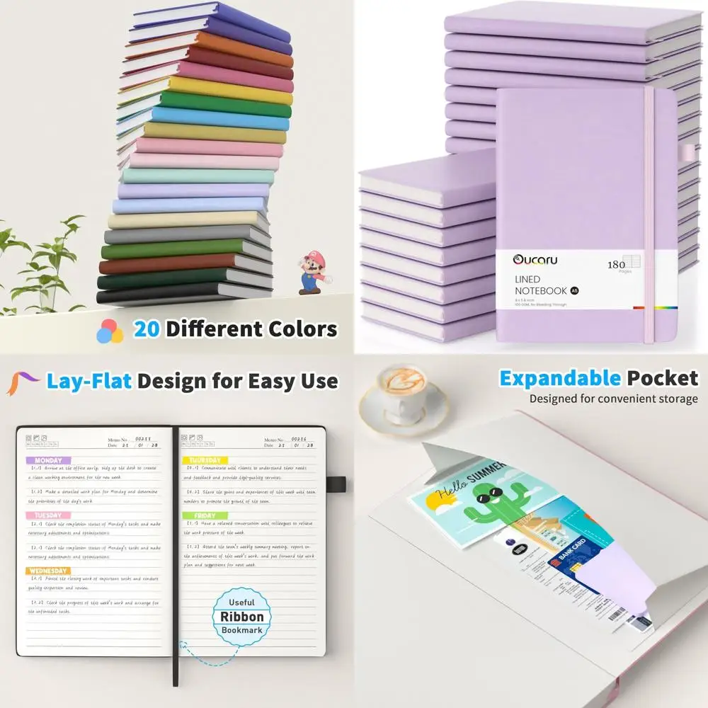 

Набор блокнотов формата А5 из 24 предметов, журналы на 180 стоек, 100 GSM-бумаг для ежедневного письма, идеально подходит для мужчин, женщин, работы, школы и путешествий.