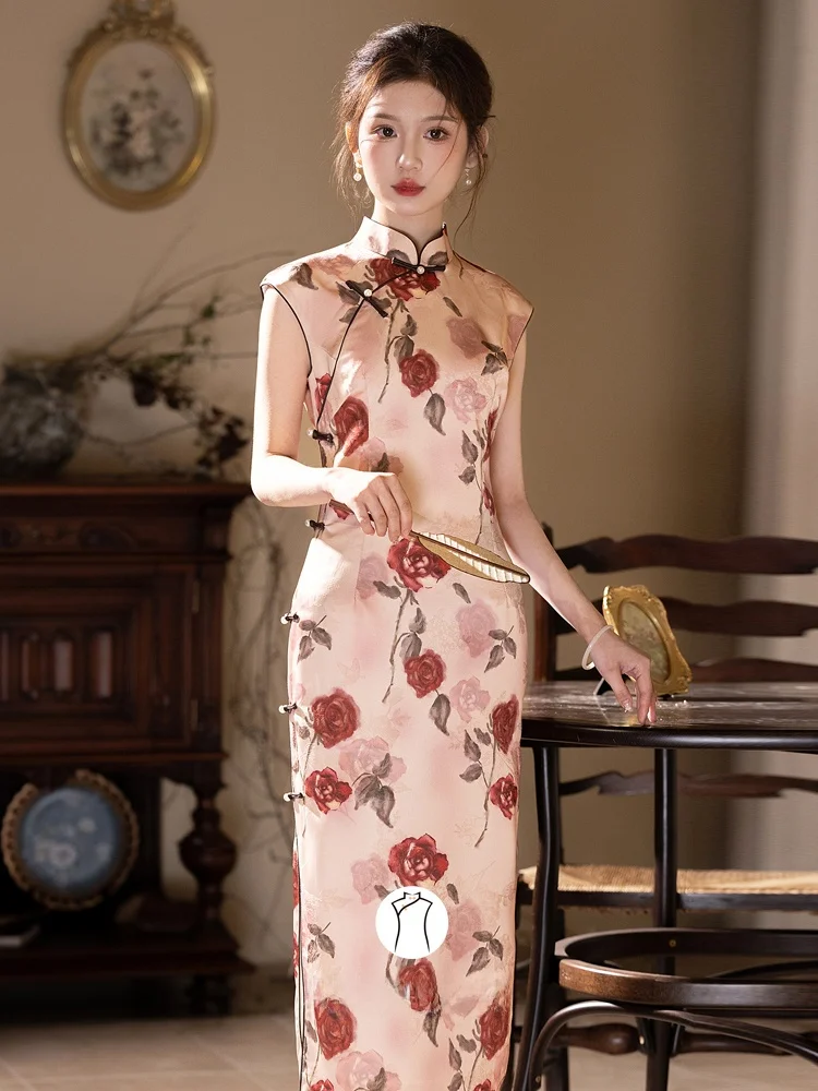 

Романтическая роза: Новая китайская роза с принтом, 2025 год, новая ретро-модель в стиле Республики Китай, с коротким рукавом