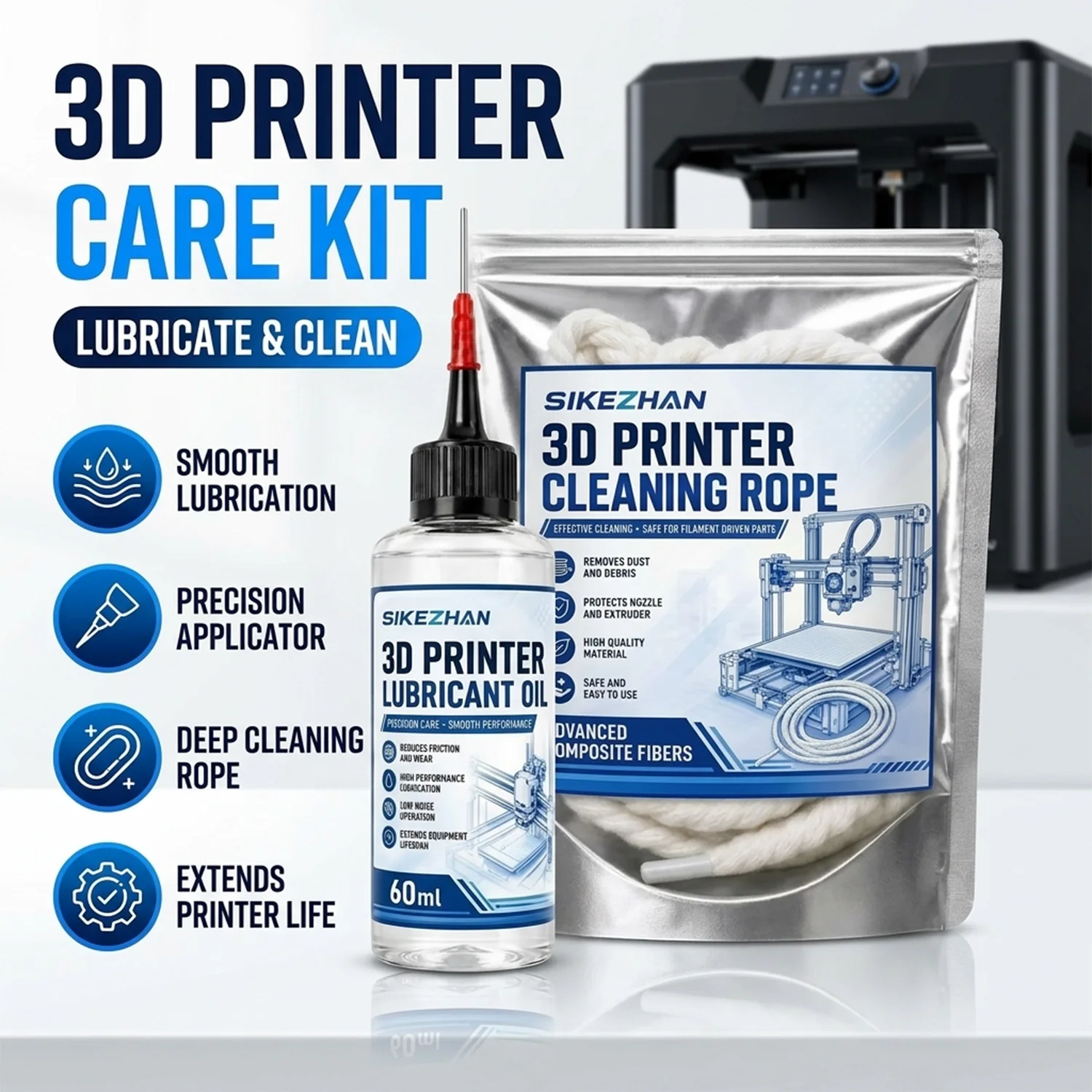 Professional 3D Printer Rail Lubricant Kit, Anti-Rust Precision Needle Oil & Cleaning Tool for DIY Lead Screws Bearings Gears
