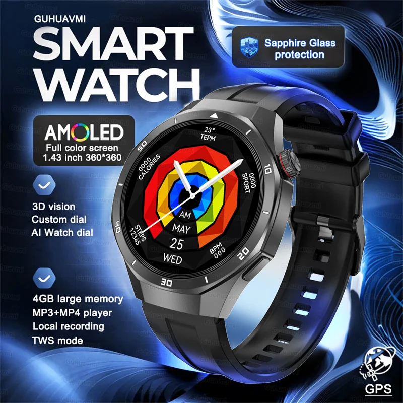 Smart Watch Men Outdoor Sport GPS 4GB Local Music Video Playback IP68 Blood oxygen Call Smartwatch For Android iOS