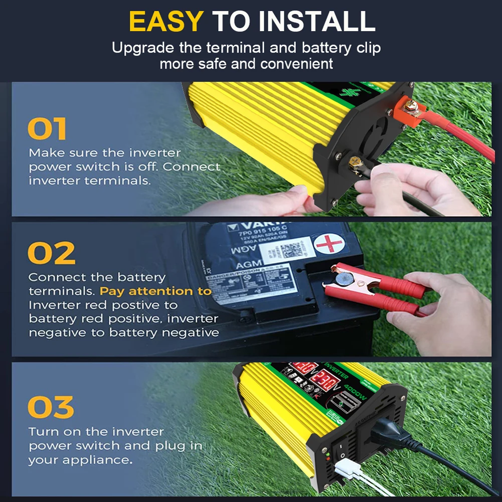 12 فولت إلى 220 فولت/110 فولت محول طاقة 4000 واط ذكي عاكس الطاقة المزدوج USB عاكس الطاقة الرقمية المزدوج شاشة الكريستال السائل شحن سريع #1