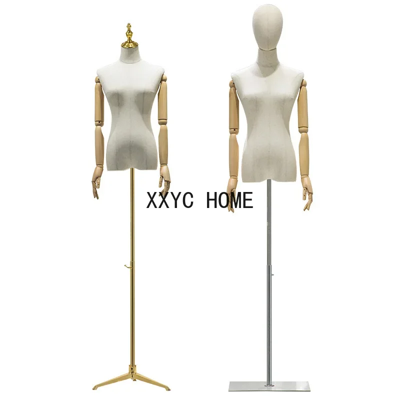 

Wooden Arm Fabric Cover Female Head Half Mannequin Body Metal Base for Wedding Cloting Display Dress Form Adjustable Rack