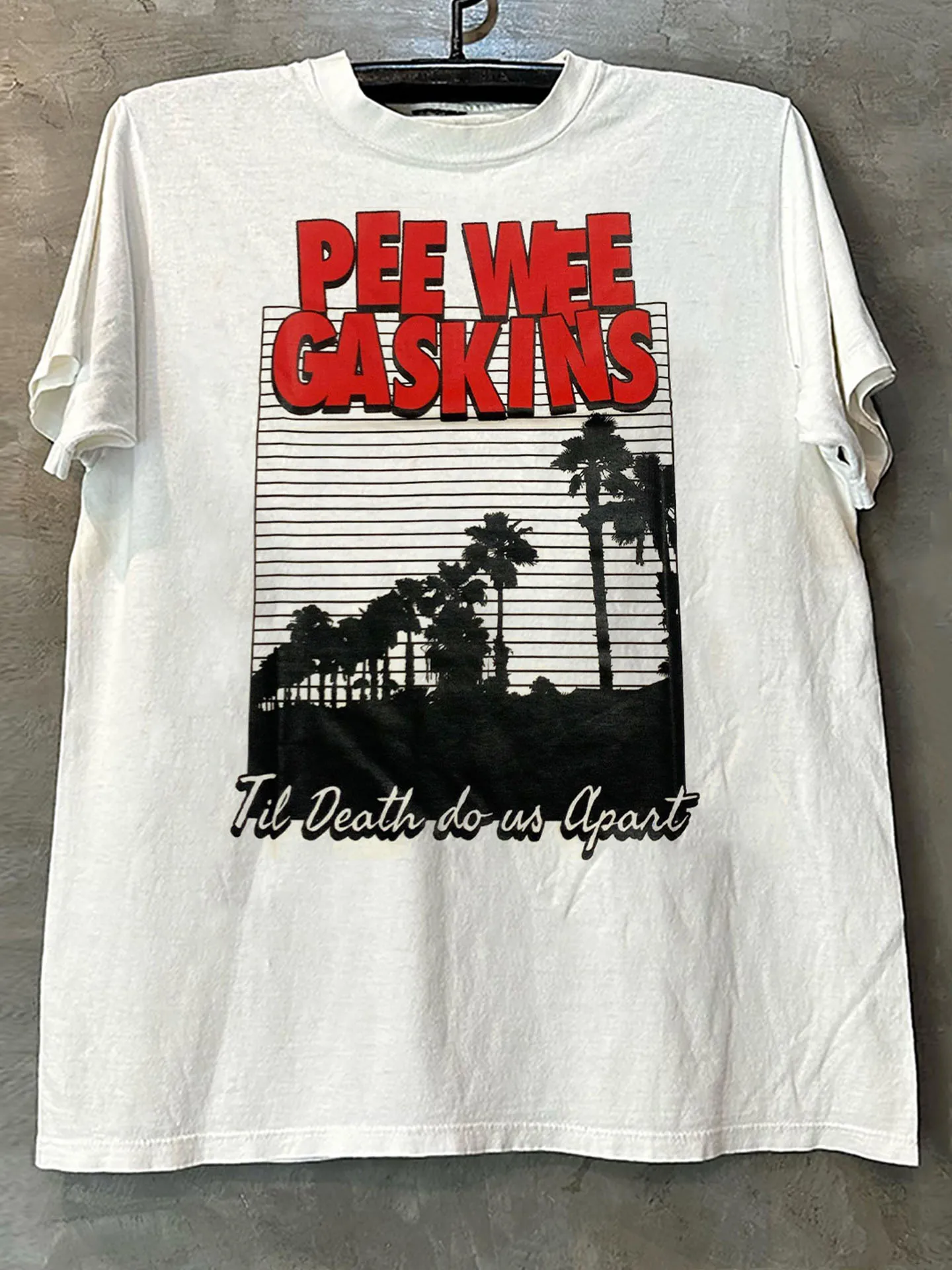 Pee Wee Gaskins Retro Distressed Print Short Sleeve Y2K West Coast Versatile Heavy Cotton Half Sleeve Trendy Unisex T-shirt