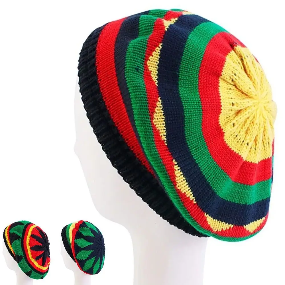 Klassische jamaikanische Reggae-Lose-Strickmütze, warme Wolle, gestrickte Regenbogenmütze, weiche Baskenmütze