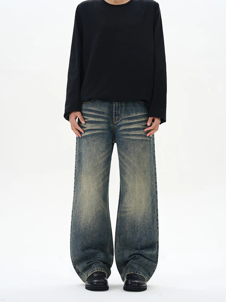 

Ретро американские прямые джинсы с завышенной талией, мужские свободные длинные брюки Personali, молодежные модные износостойкие всесезонные брюки